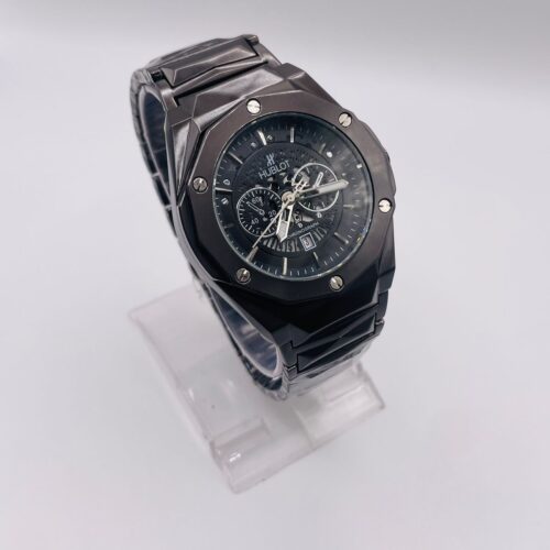 All Black Skeleton Chronograph Men’s Watch – Luxury Metal Strap | Sporty & Bold Design